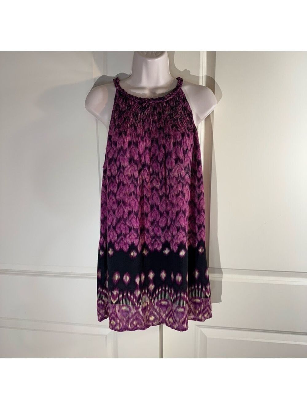 Apt. 9 Pink and Purple Ikat Pattern Halter Top Medium